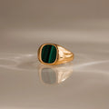 Malachite Signet Ring Silver 18K Gold Plated