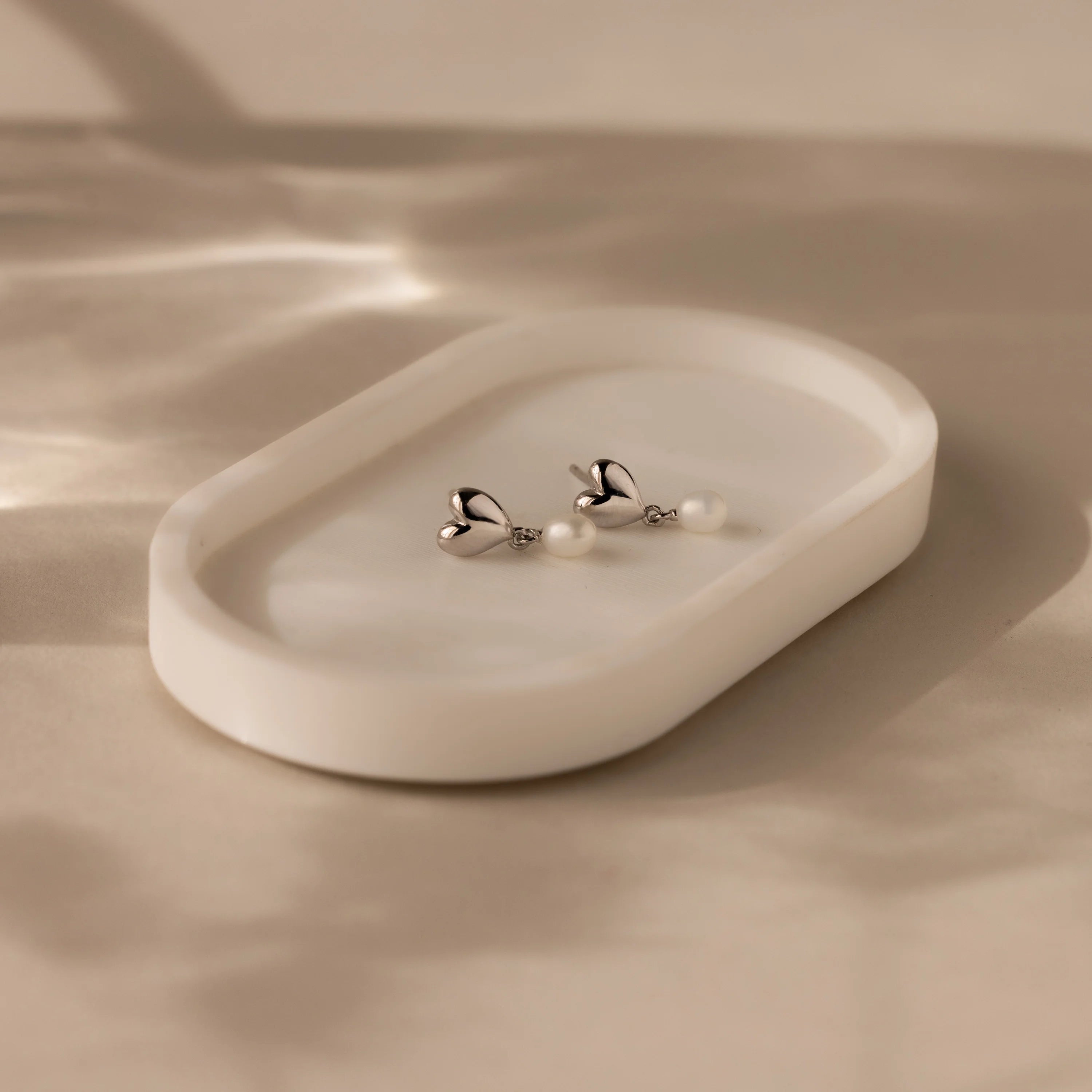 Heart Pearl Drop Earrings Silver 18K Gold Plated