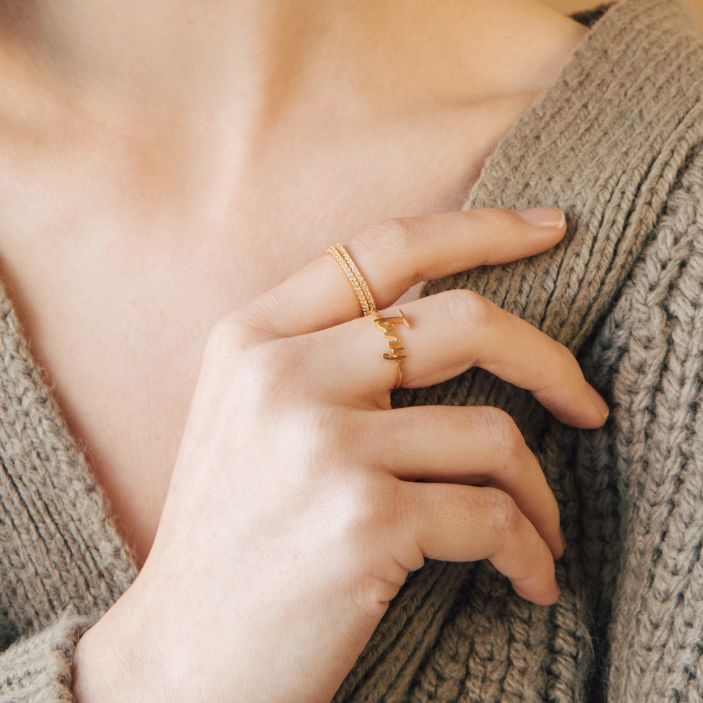 Grace Script Name Ring Silver 18K Gold Plated