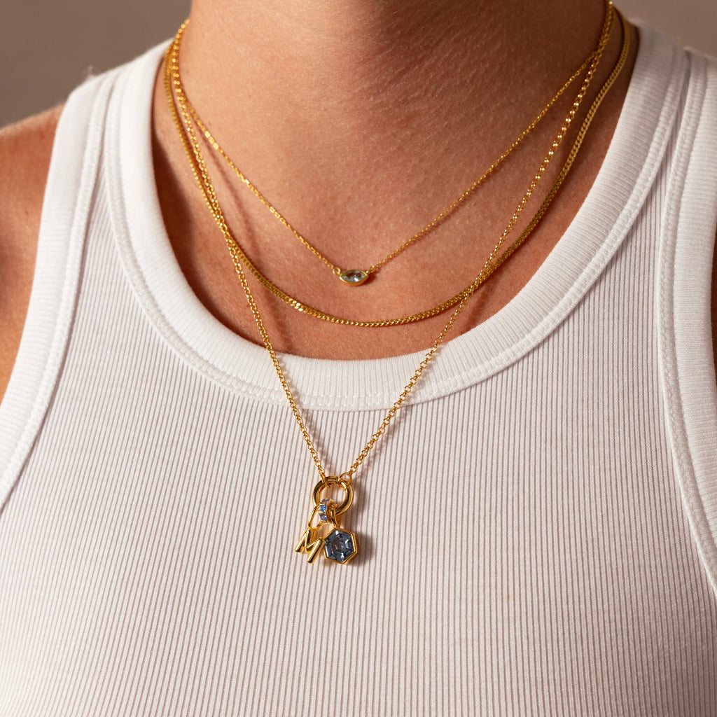 Hexagon Birthstone Charm Silver 18K Gold Plated