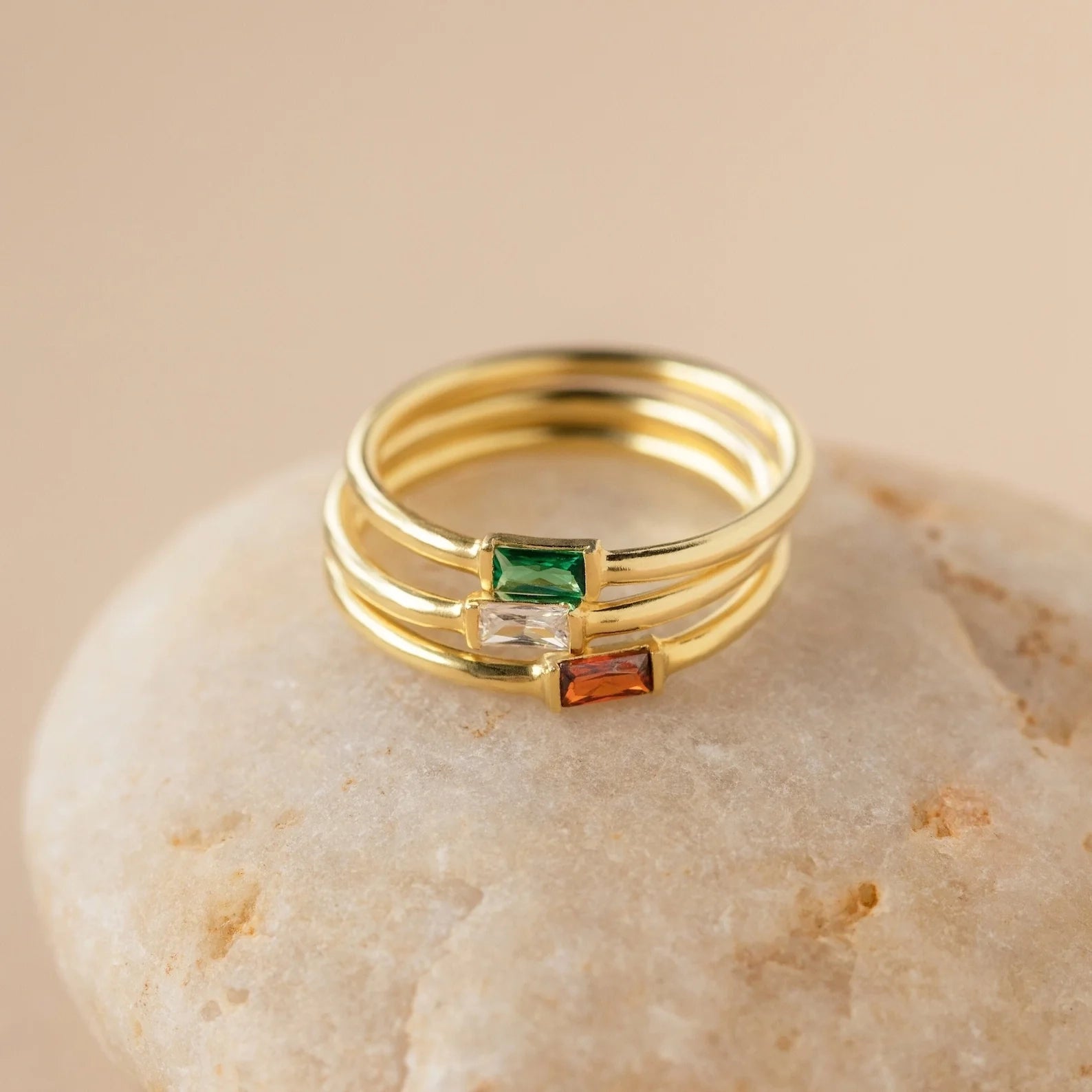 Baguette Birthstone Ring Silver 18K Gold Plated