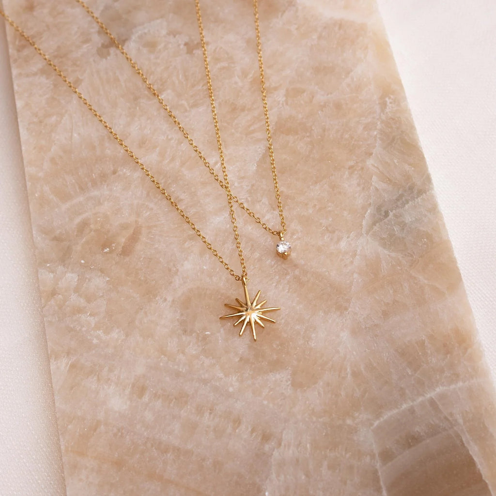 Diamond Starburst Duo Necklace Silver 18K Gold Plated