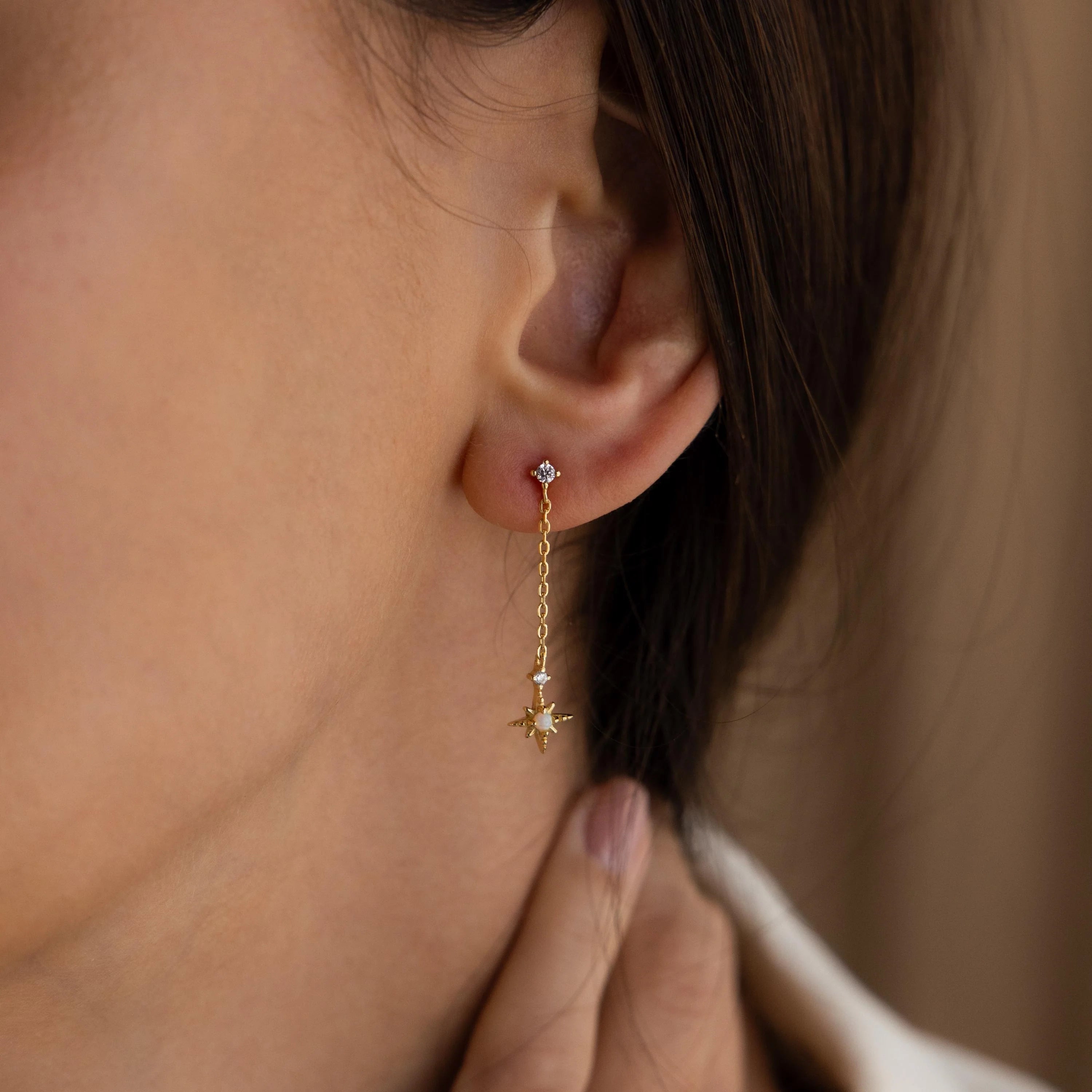Starburst Drop Studs Silver 18K Gold Plated