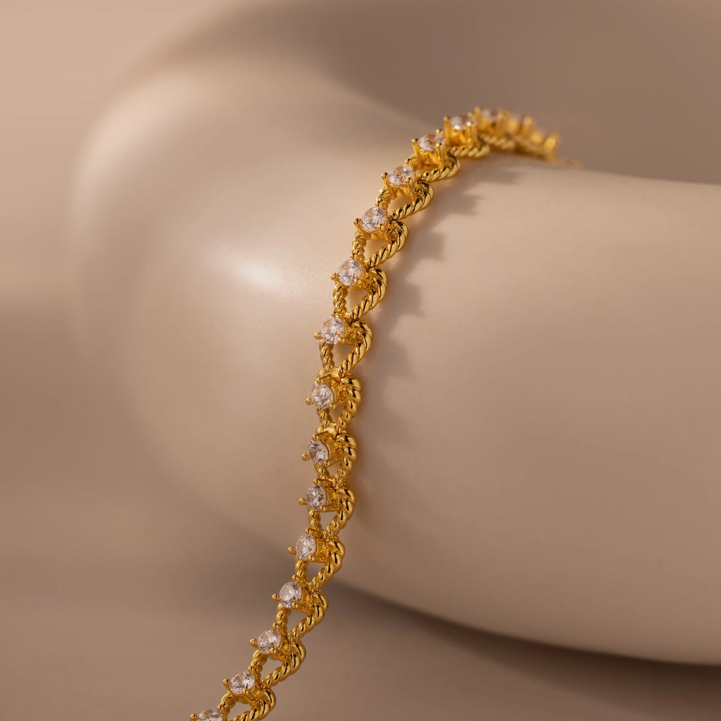 Diamond Heart Link Bracelet Silver 18K Gold Plated