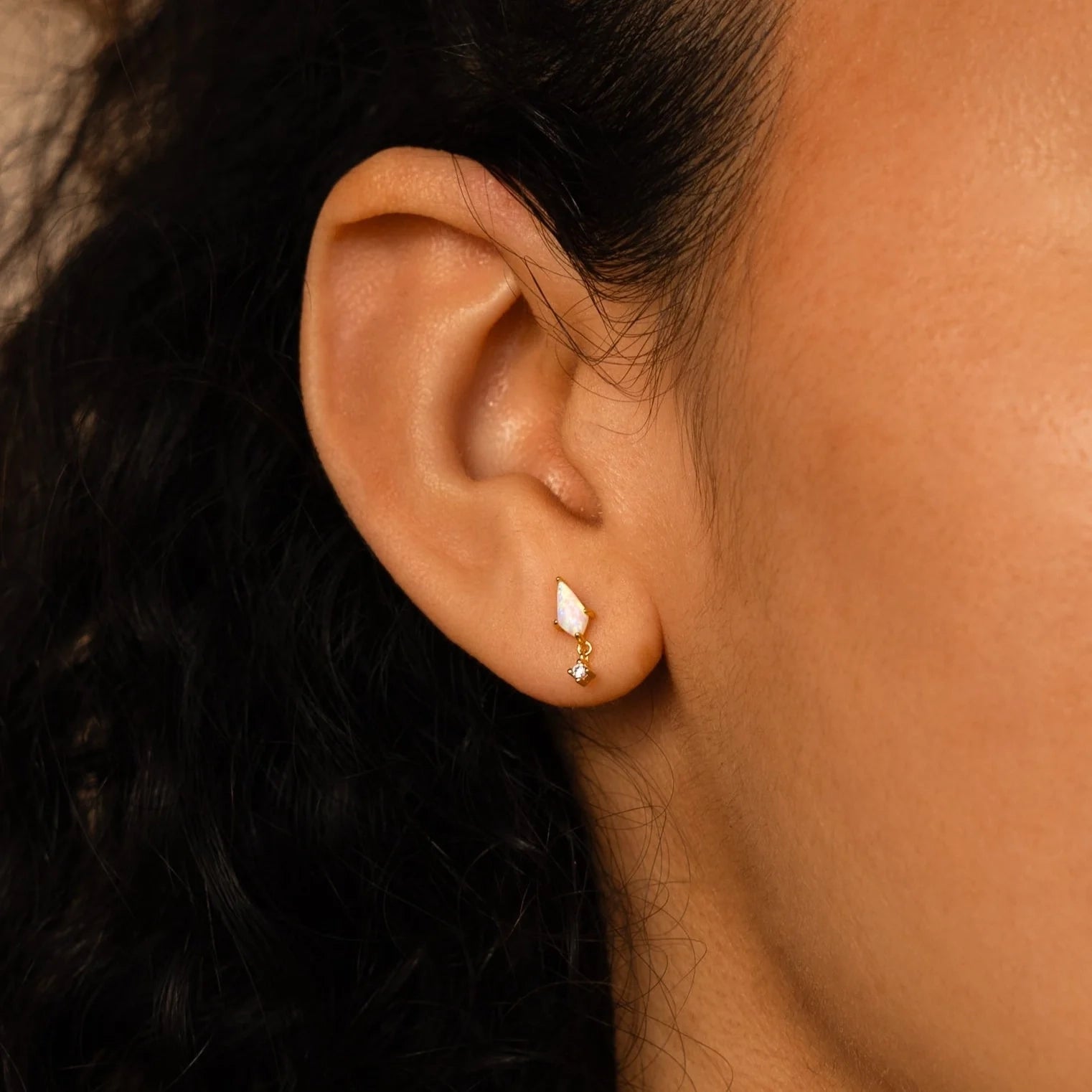Opal Kite Diamond Drop Earrings Silver 18K Gold Plated