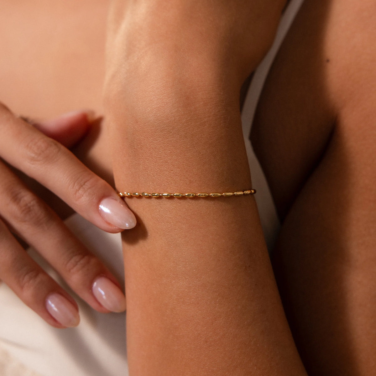 Oval Beaded Bracelet Silver 18K Gold Plated