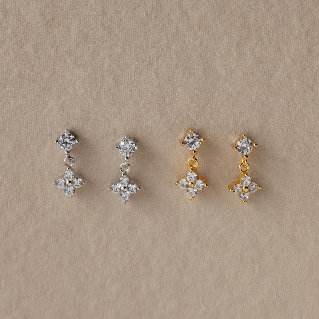 Diamond Ivy Flower Flat Back Studs Silver 18K Gold Plated