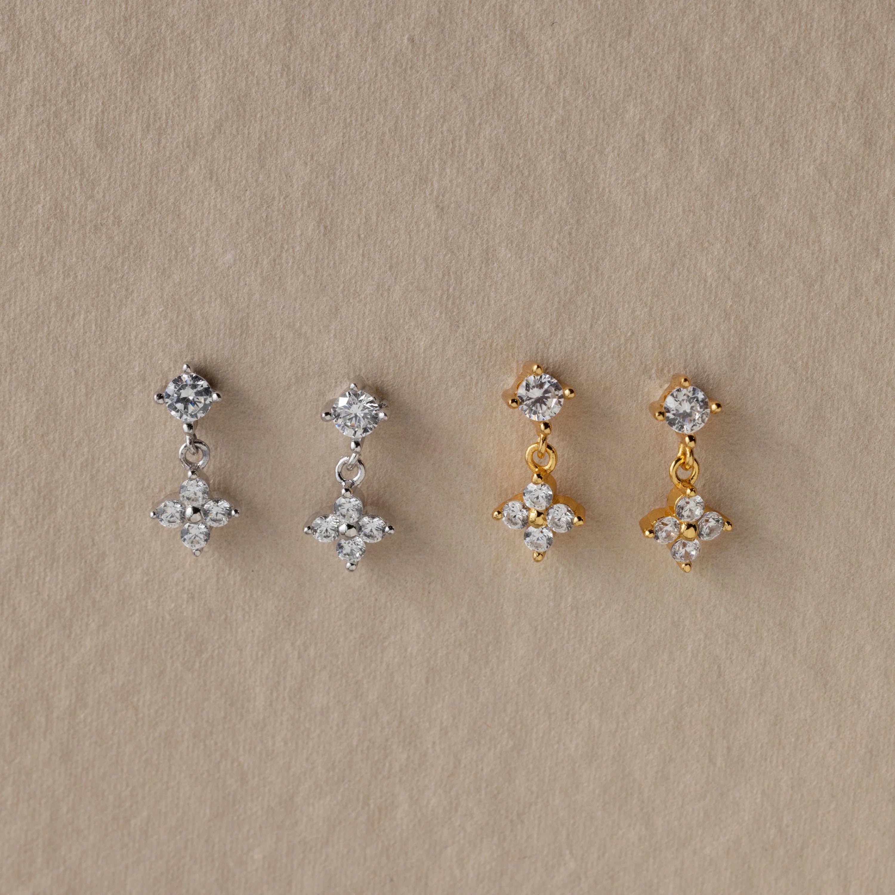 Diamond Ivy Flower Flat Back Studs Silver 18K Gold Plated