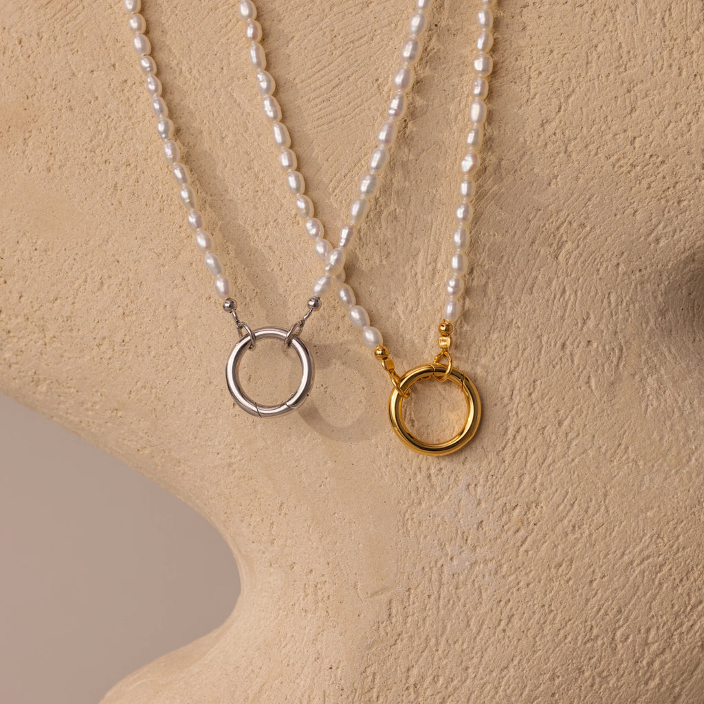 Pearl Chain Clasp Necklace Silver 18K Gold Plated