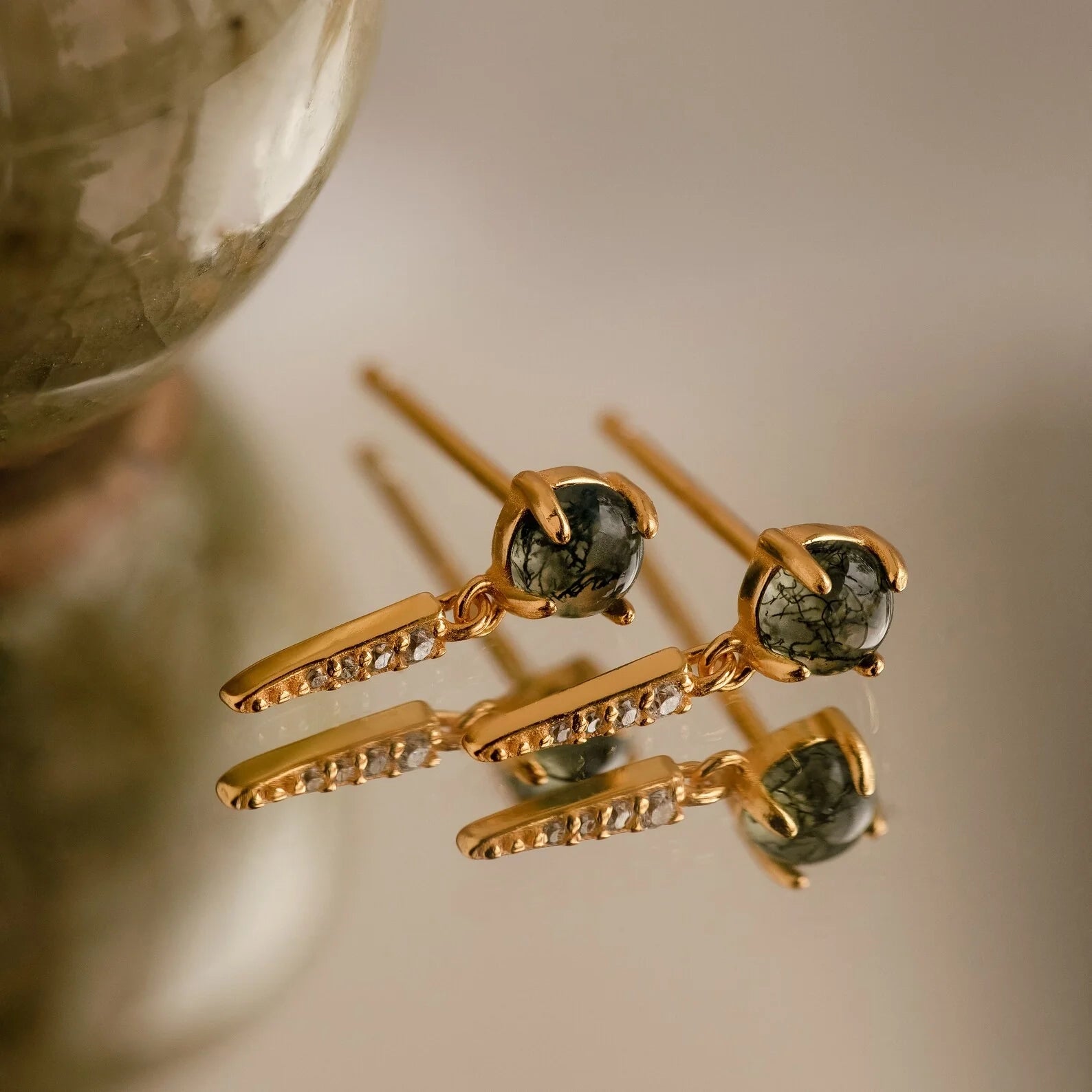 Agate Diamond Drop Earrings Silver 18K Gold Plated