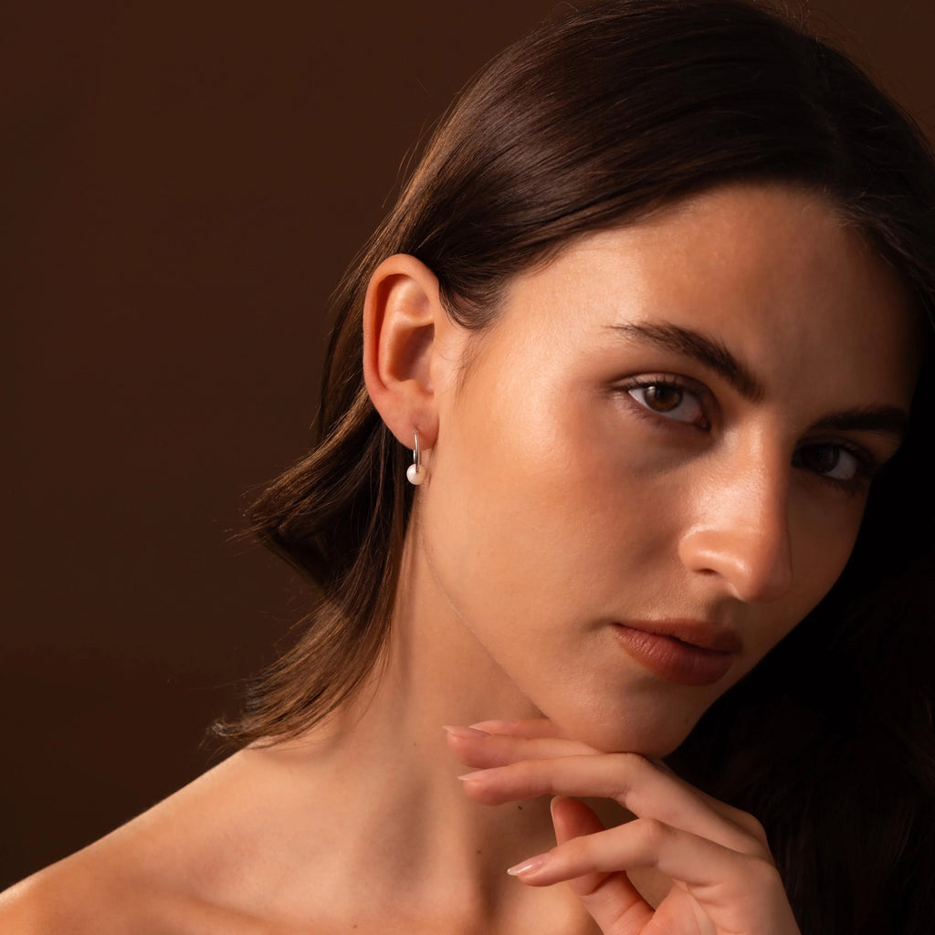 Round Pearl Hoops Silver 18K Gold Plated