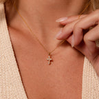 Diamond Vintage Cross Necklace Silver 18K Gold Plated