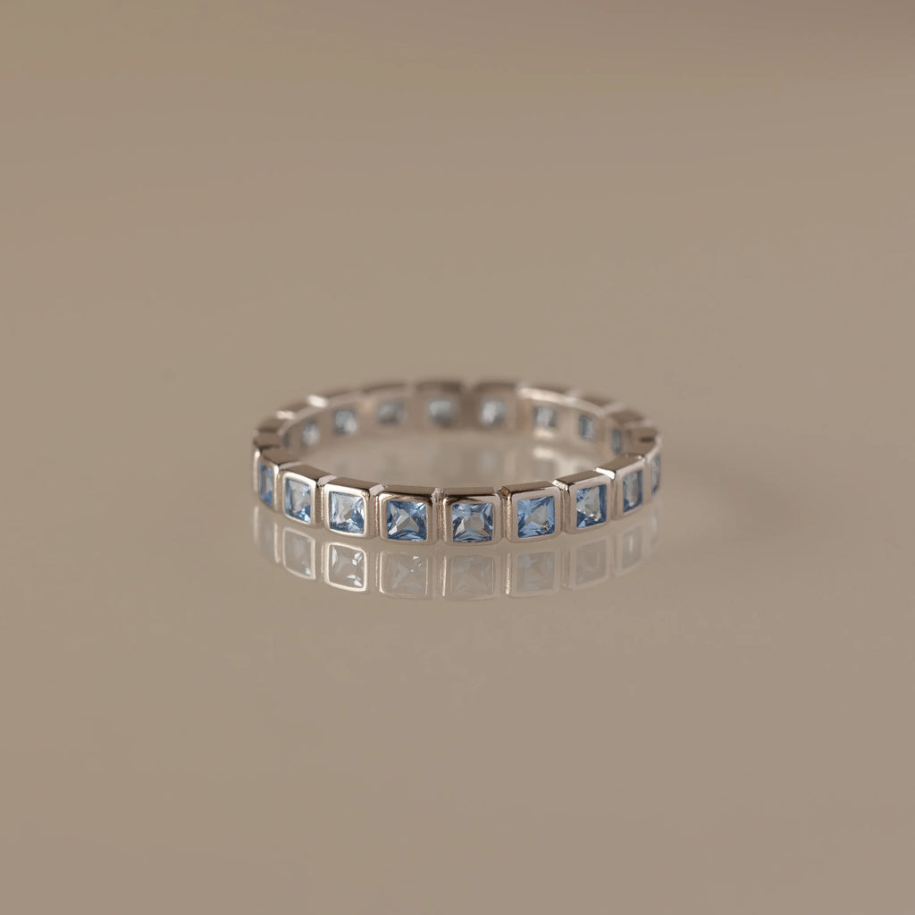 Blue Zircon Eternity Bezel Ring Silver 18K Gold Plated