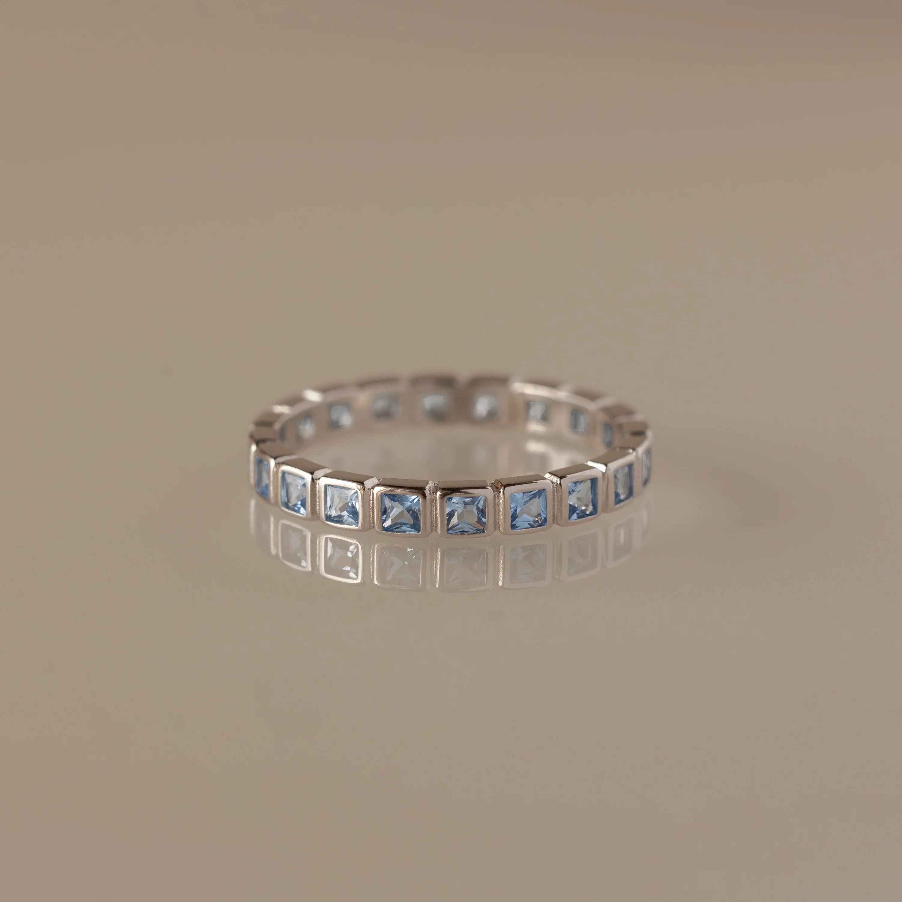 Blue Zircon Eternity Bezel Ring Silver 18K Gold Plated