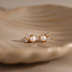 Pearl Diamond Cluster Studs Silver 18K Gold Plated