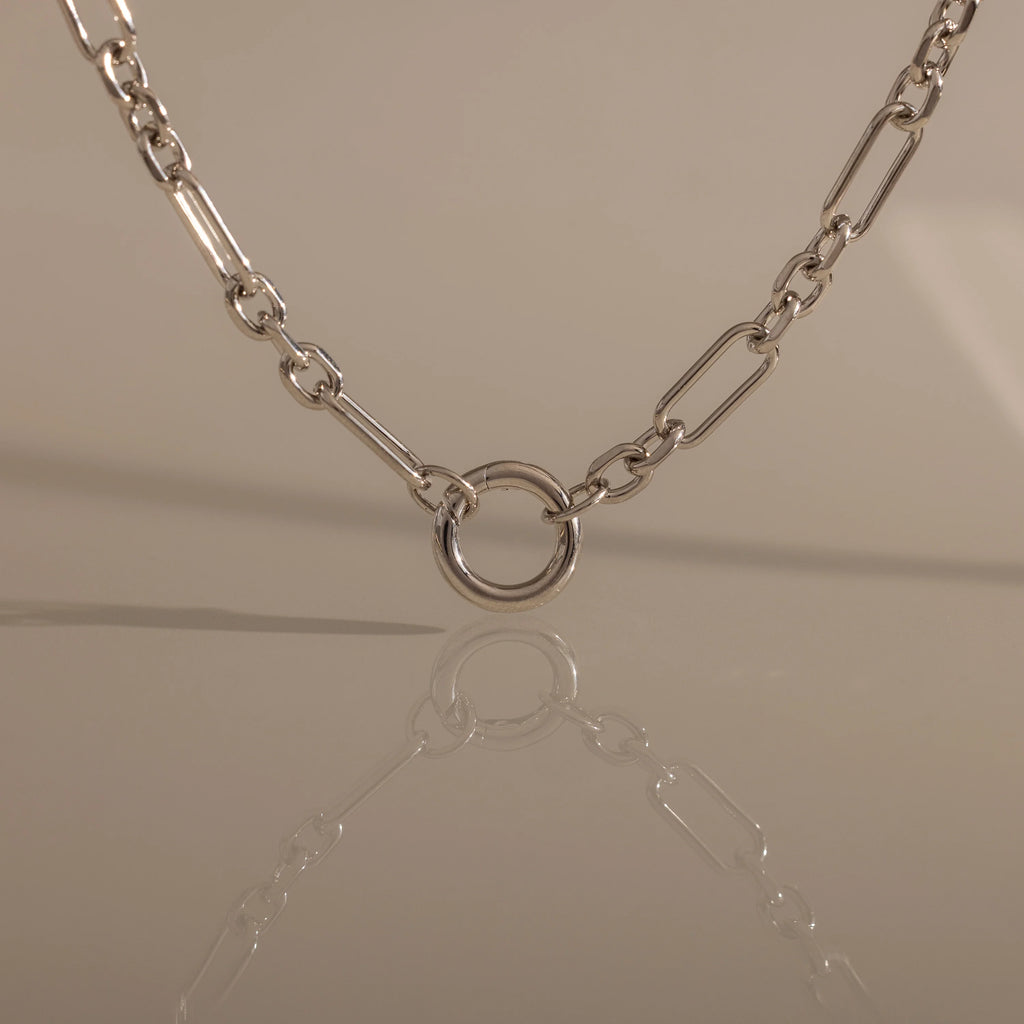 Rolo Circle Figaro Necklace Silver 18K Gold Plated
