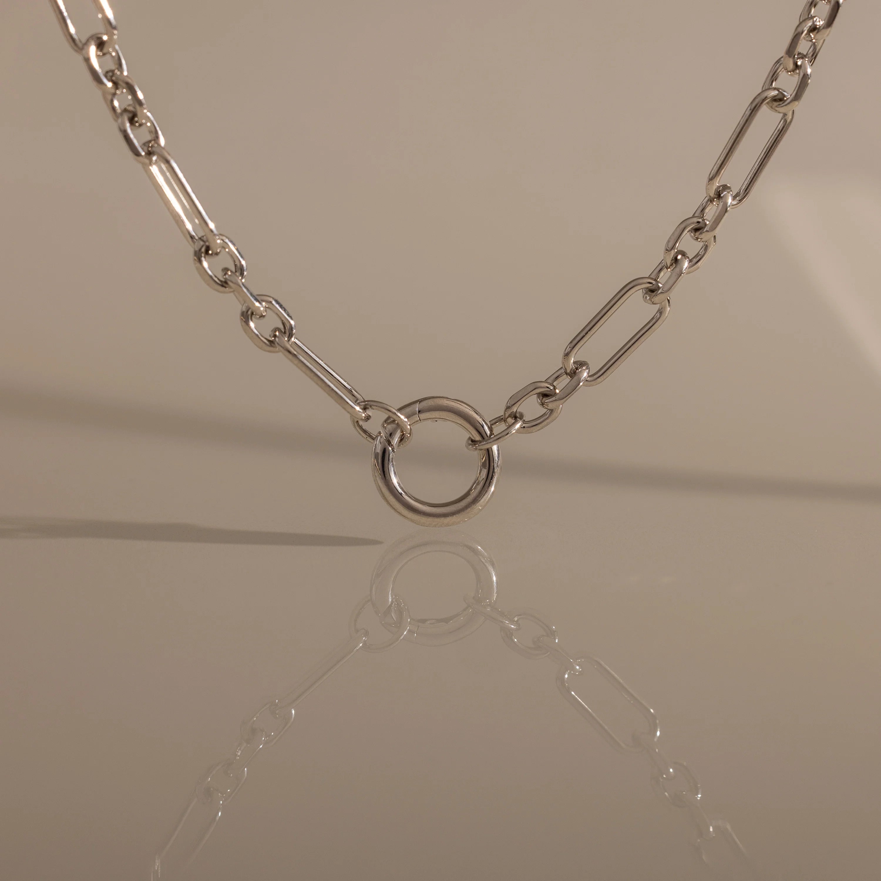 Rolo Circle Figaro Necklace Silver 18K Gold Plated