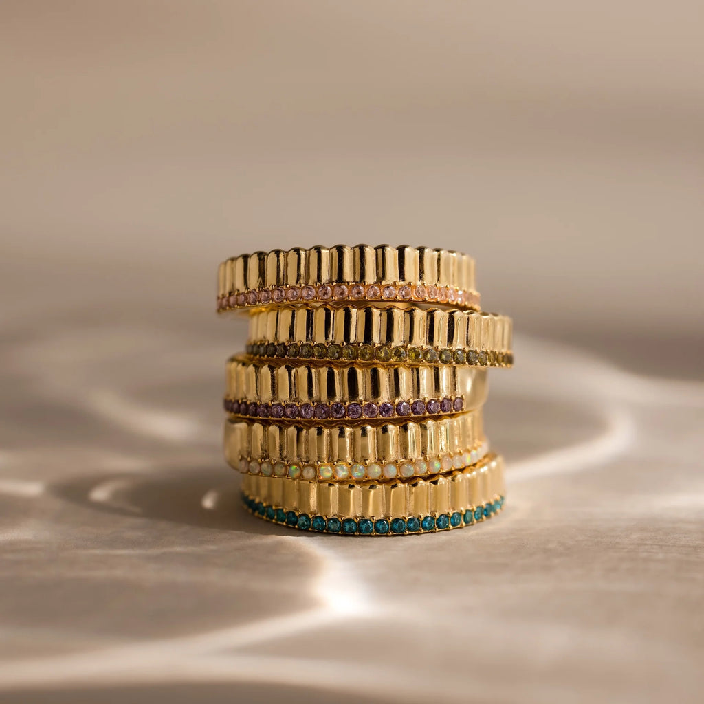Ribbed Diamond Stack Ring Silver 18K Gold Plated