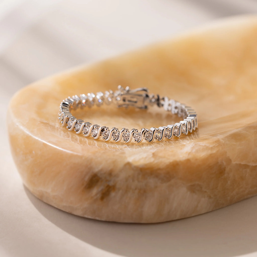 Diamond S-Link Tennis Bracelet Silver 18K Gold Plated