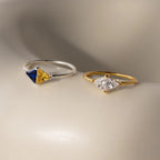 Toi et Moi Triangle Birthstone Ring Silver 18K Gold Plated