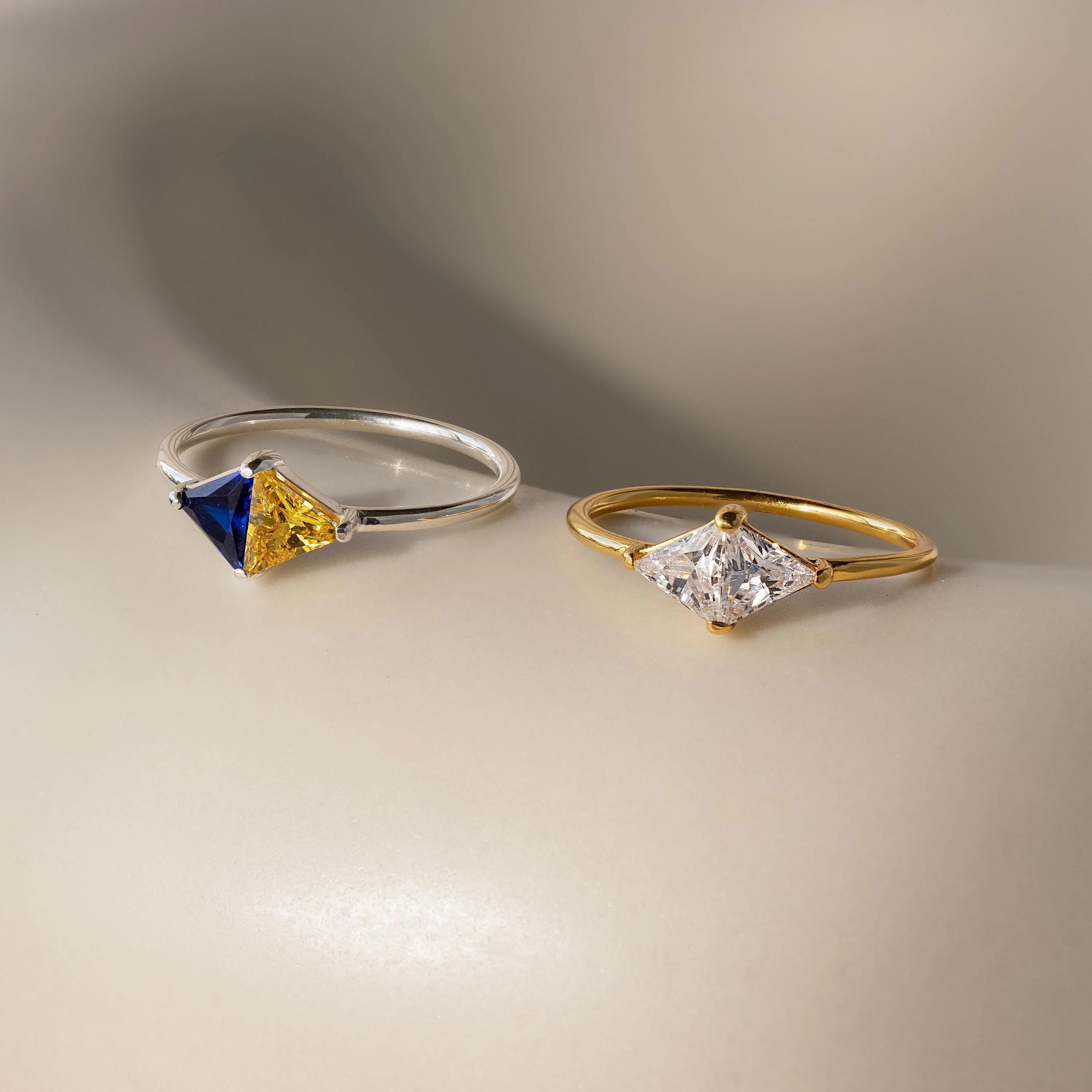 Toi et Moi Triangle Birthstone Ring Silver 18K Gold Plated