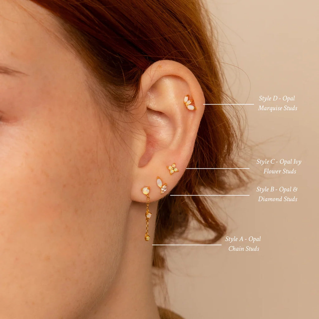 Dainty Opal Stud Earrings Set Silver 18K Gold Plated