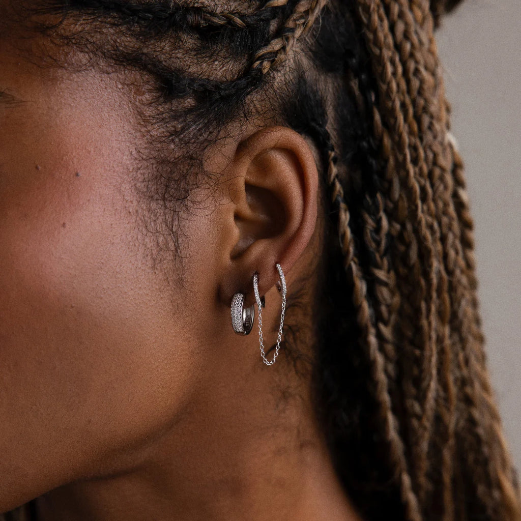 Pave Duo Chain Earring Silver 18K Gold Plated