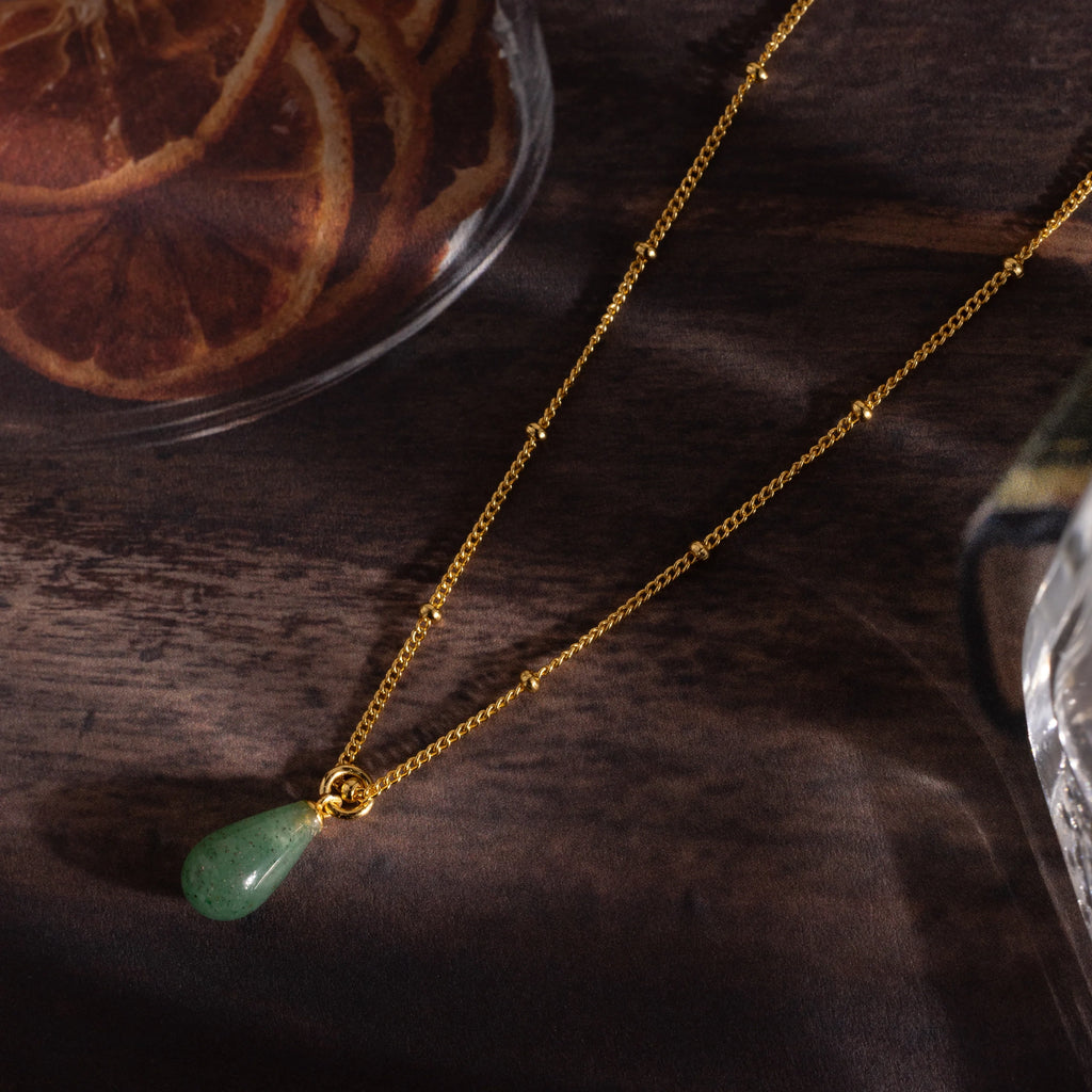 Jade Drop Necklace Silver 18K Gold Plated