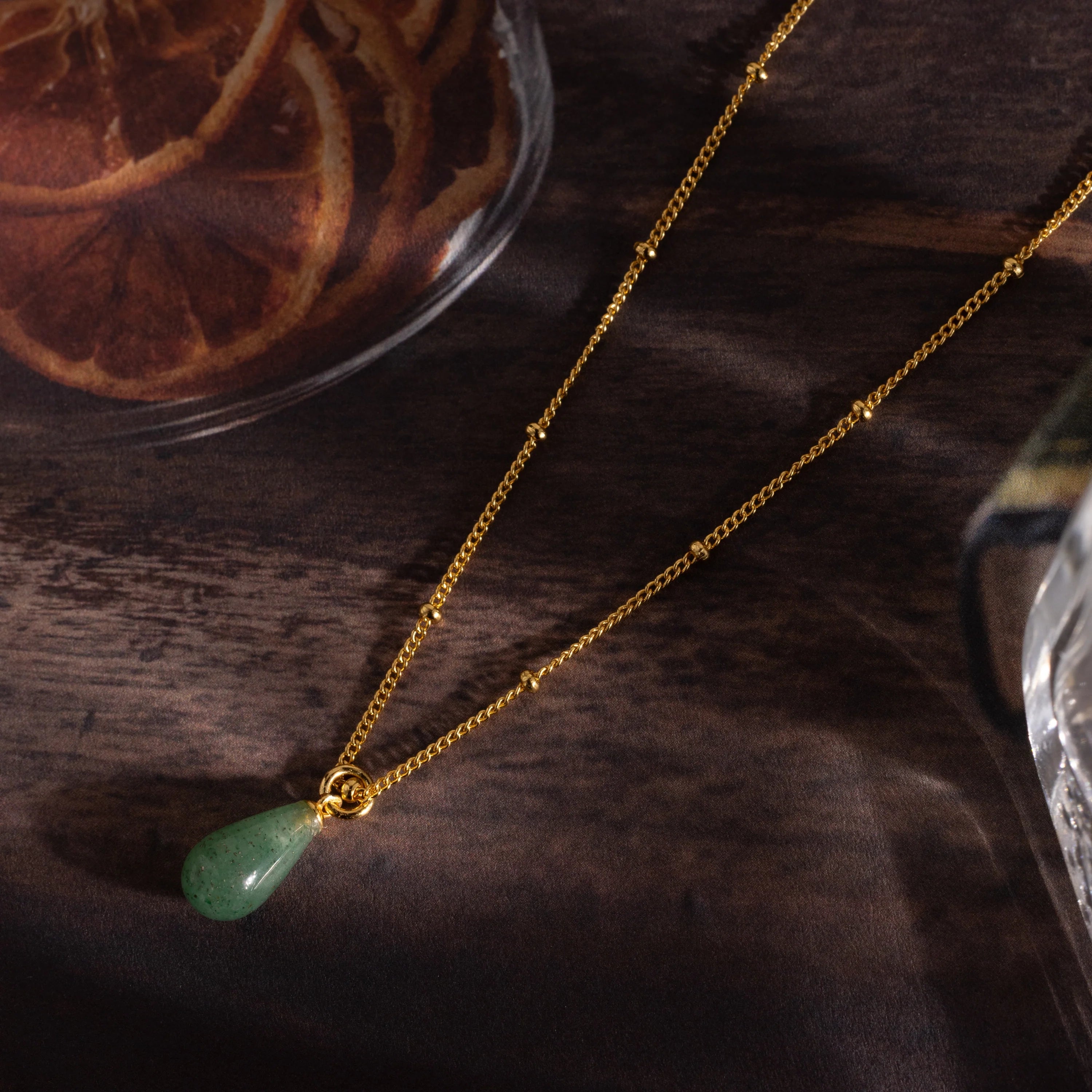 Jade Drop Necklace Silver 18K Gold Plated