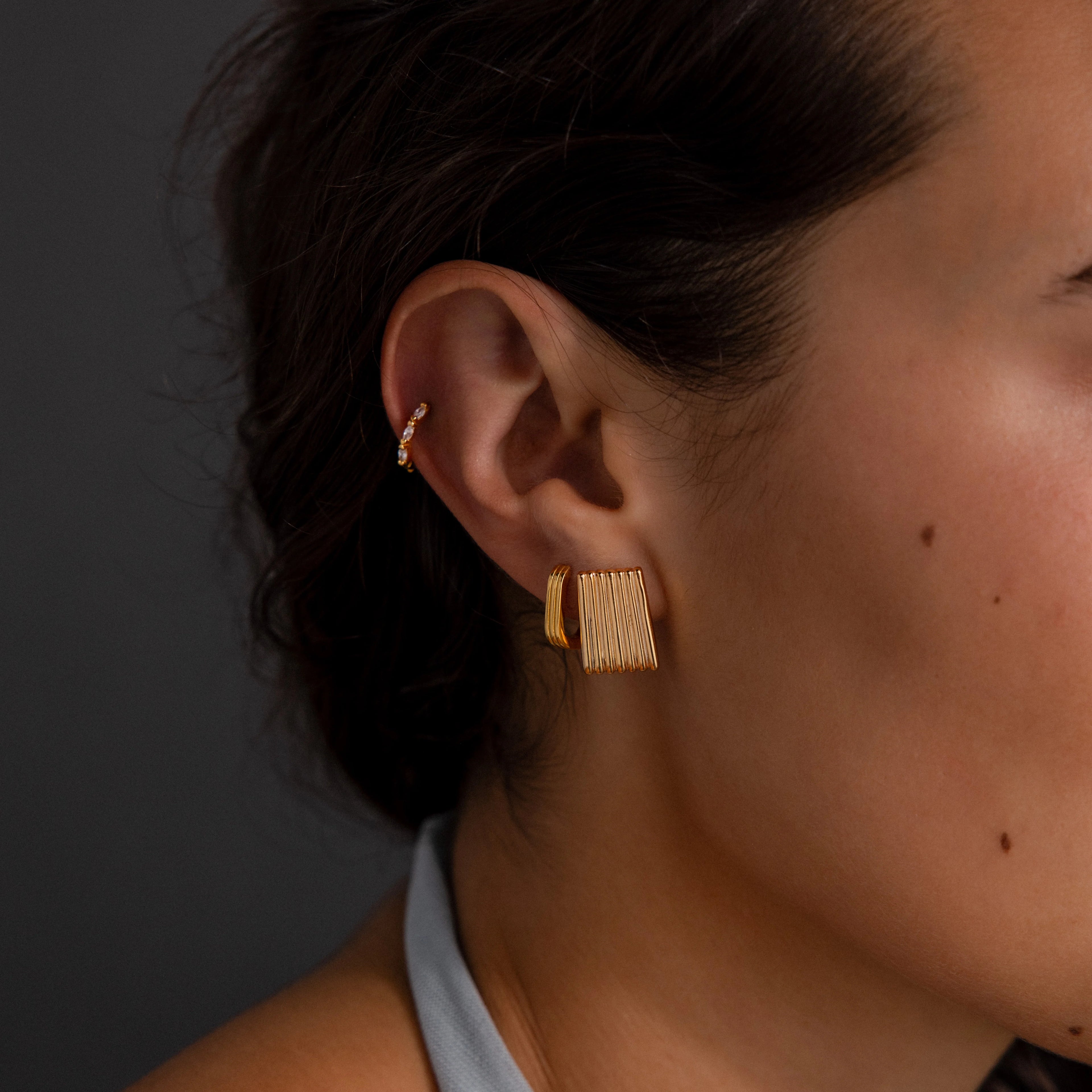 Ribbed Earrings Silver 18K Gold Plated