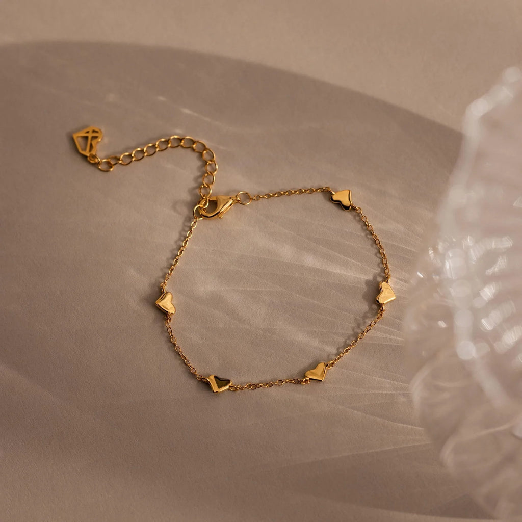 Heart Station Necklace & Bracelet Set Silver 18K Gold Plated