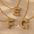 Diamond Pave Puff Letter Necklace Silver 18K Gold Plated