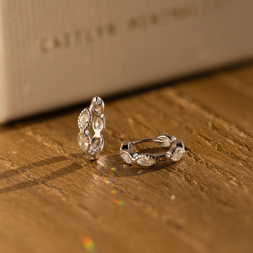 Marquise Cut Inlay Huggies Silver 18K Gold Plated