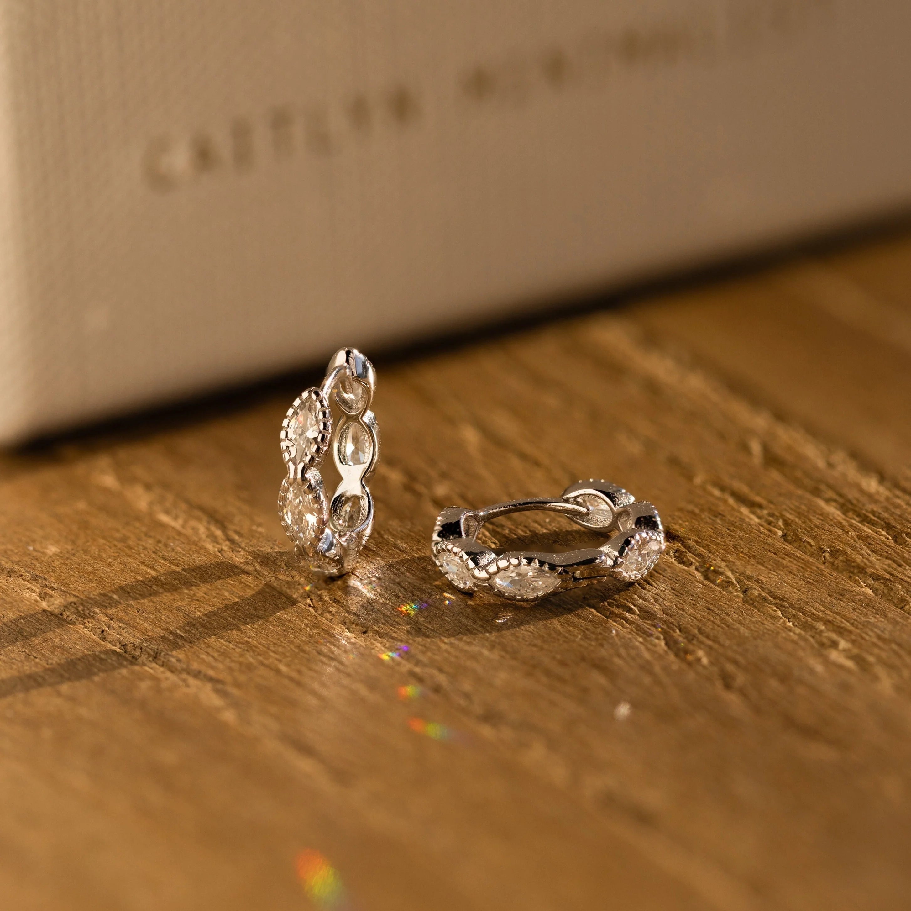 Marquise Cut Inlay Huggies Silver 18K Gold Plated