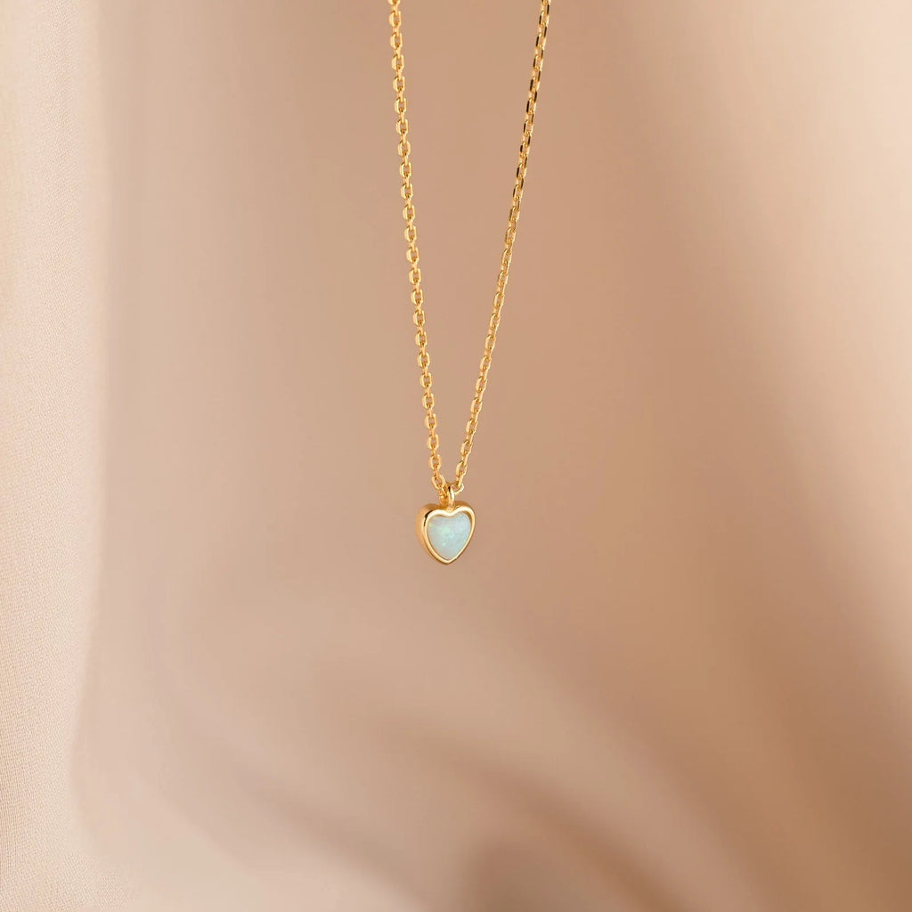 Tiny Opal Heart Necklace  Silver 18K Gold Plated