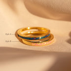 Opal Inlay Rings Set Silver 18K Gold Plated