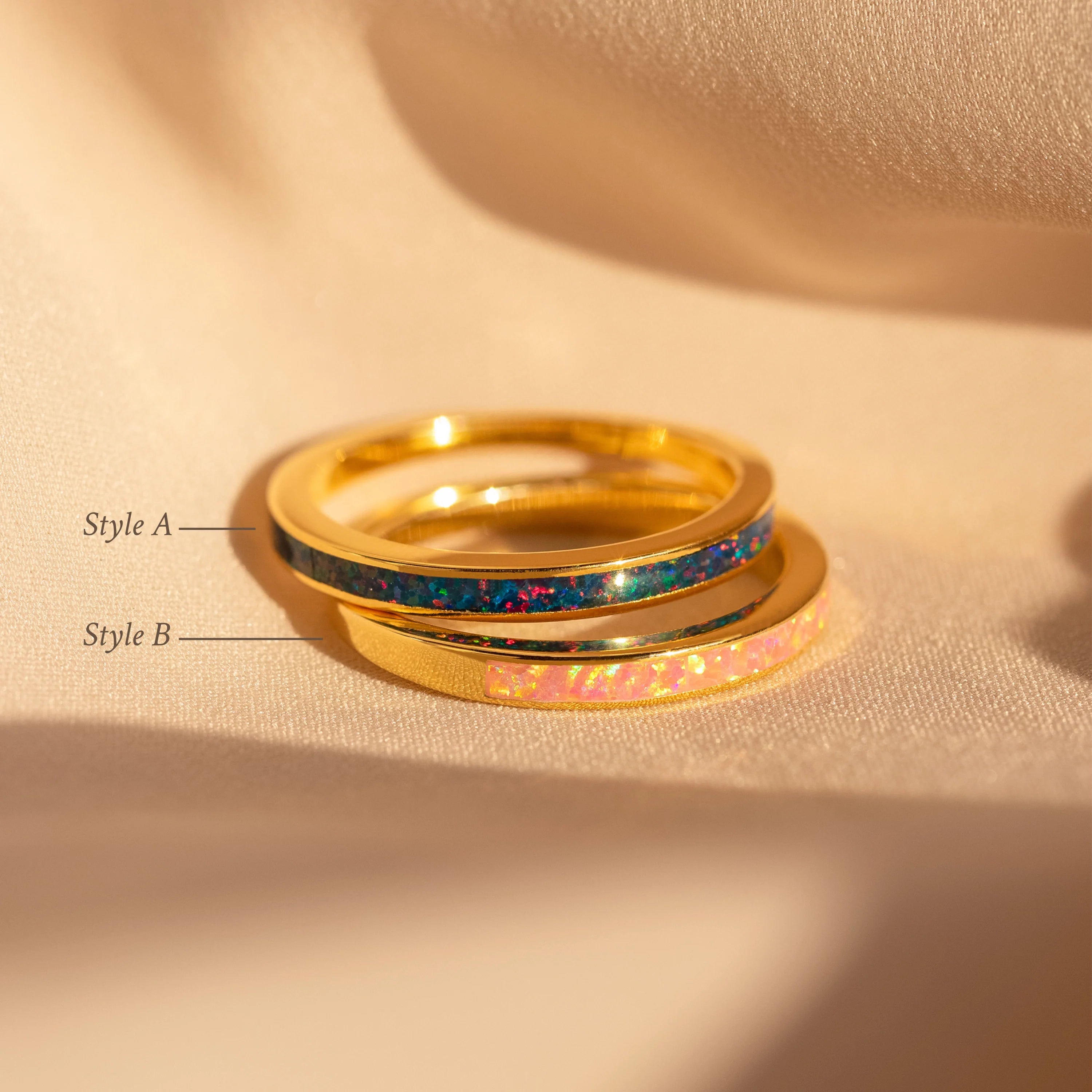 Opal Inlay Rings Set Silver 18K Gold Plated