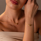 Interlocking Opal Inlay Necklace and Bracelet Set Silver 18K Gold Plated