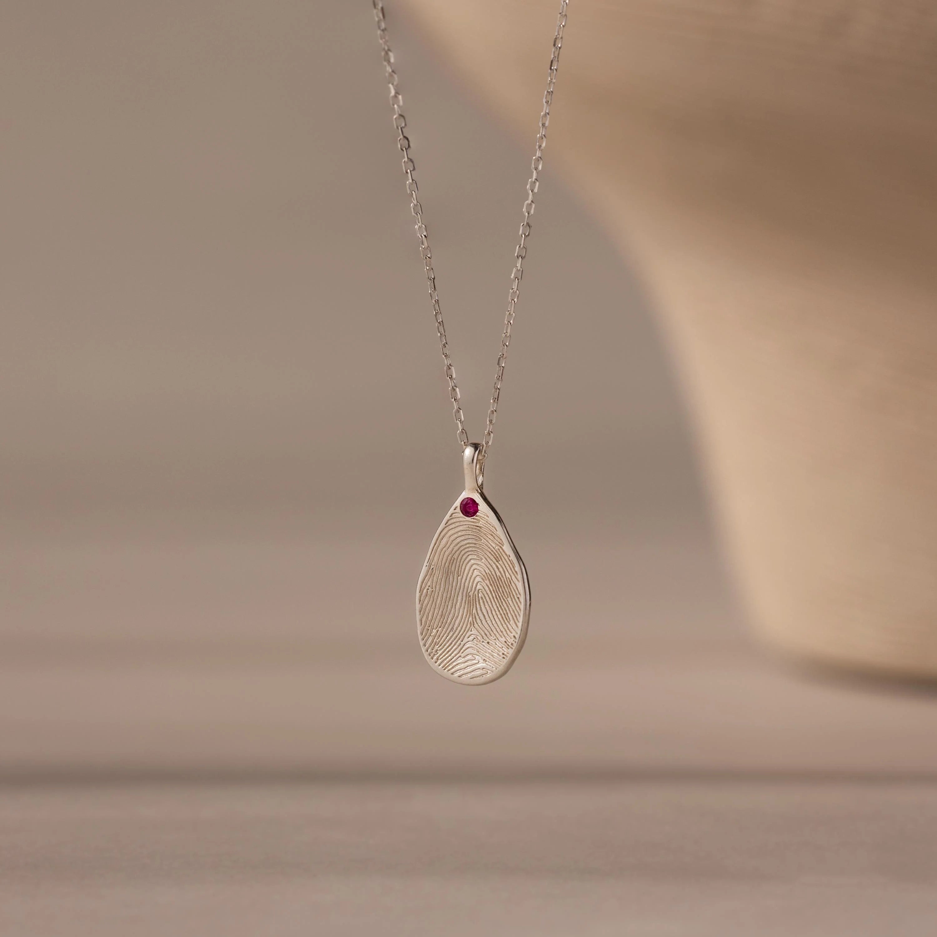 Fingerprint Birthstone Teardrop Necklace Silver 18K Gold Plated