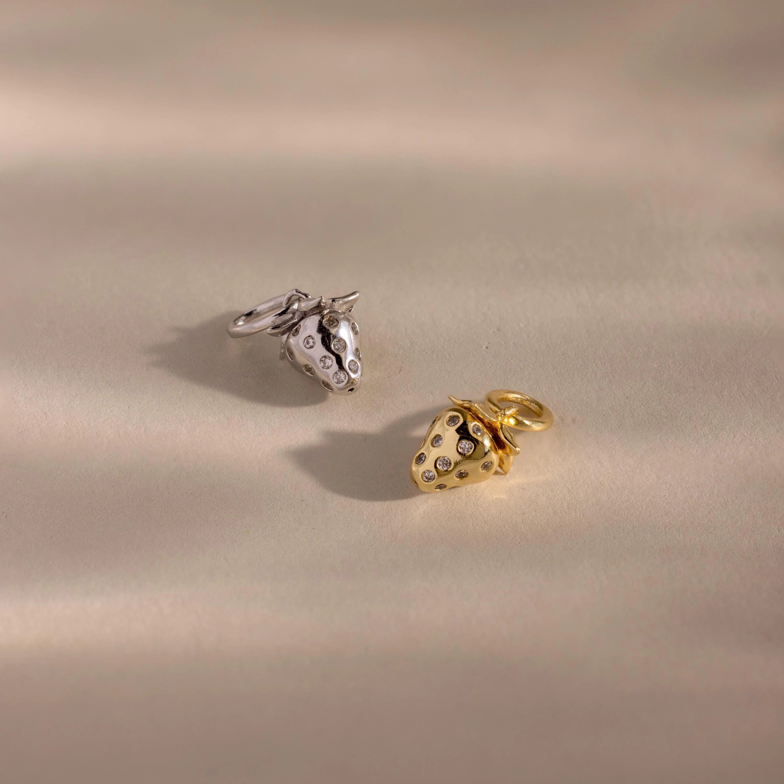 Diamond Strawberry Charm Silver 18K Gold Plated