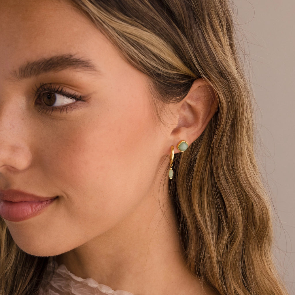 Jade Marquise Huggies Silver 18K Gold Plated