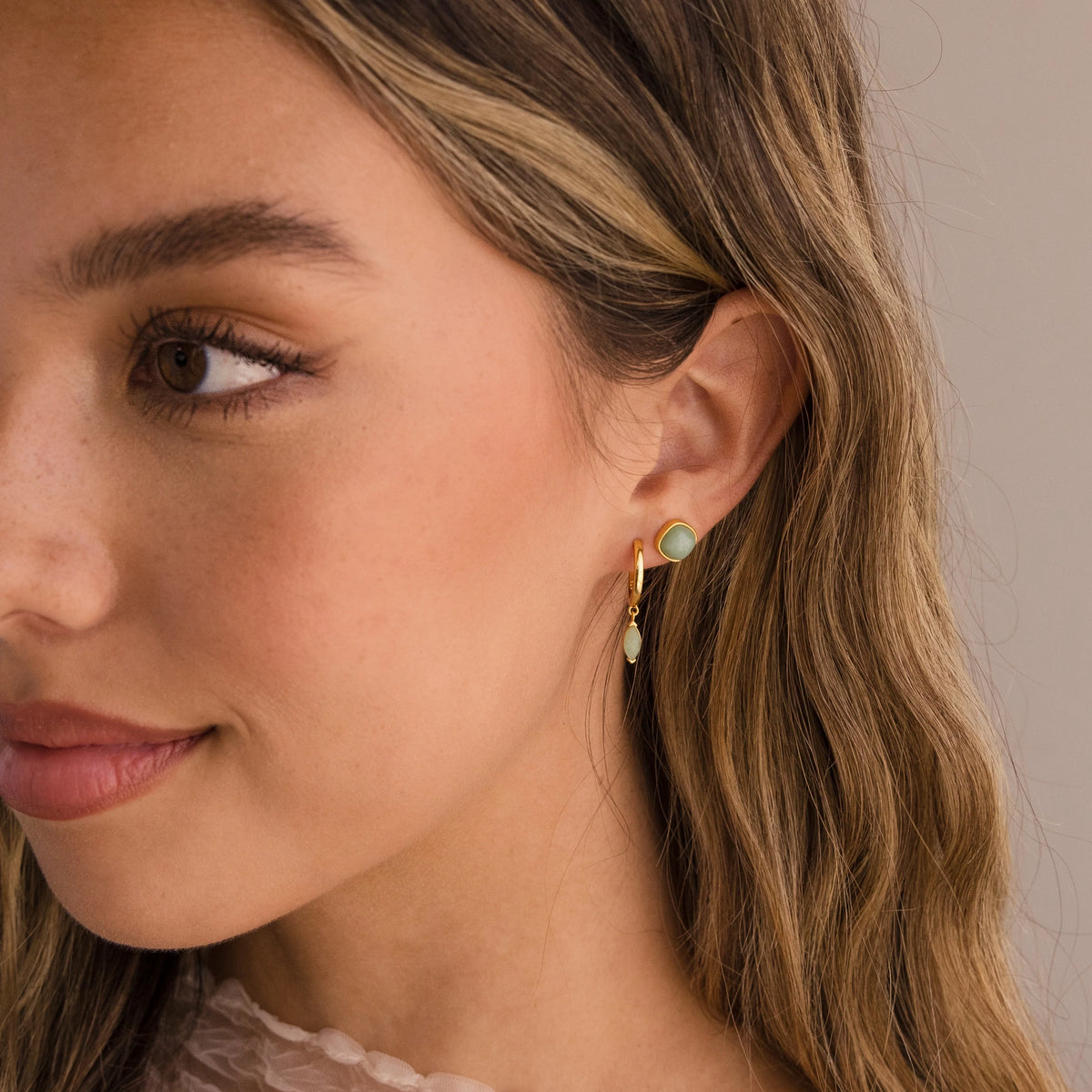 Jade Marquise Huggies Silver 18K Gold Plated