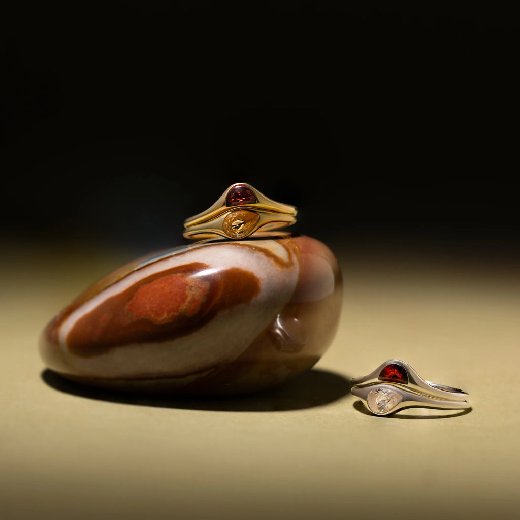 Sculpted Toi et Moi Ring Set Silver 18K Gold Plated
