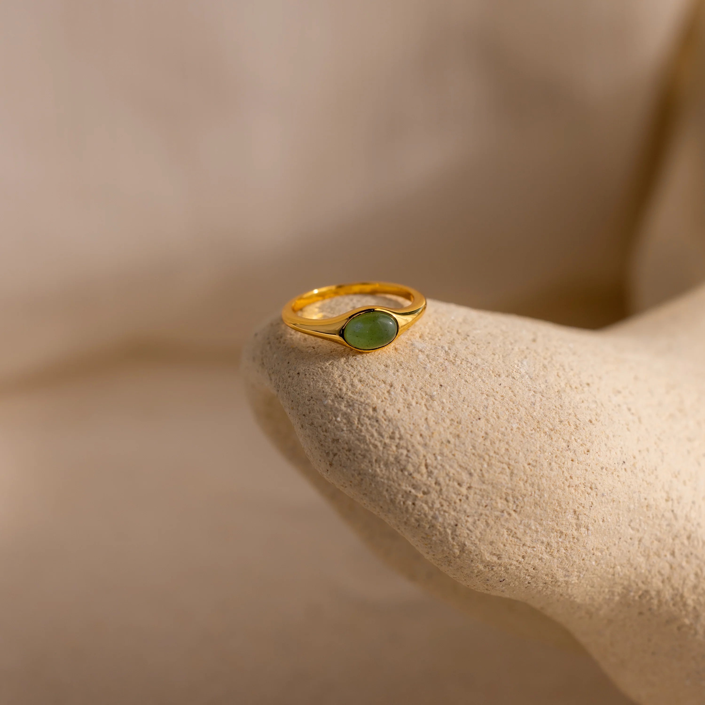 Oval Cut Jade Signet Ring Silver 18K Gold Plated