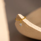 Aquamarine Drop Chain Ring Silver 18K Gold Plated