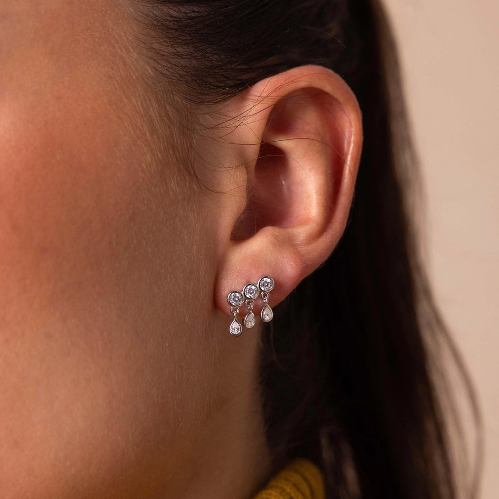 Diamond Raindrop Studs Silver 18K Gold Plated