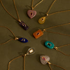 Pink Heart & Marquise Stone Tourmaline Crystal Necklace Silver 18K Gold Plated