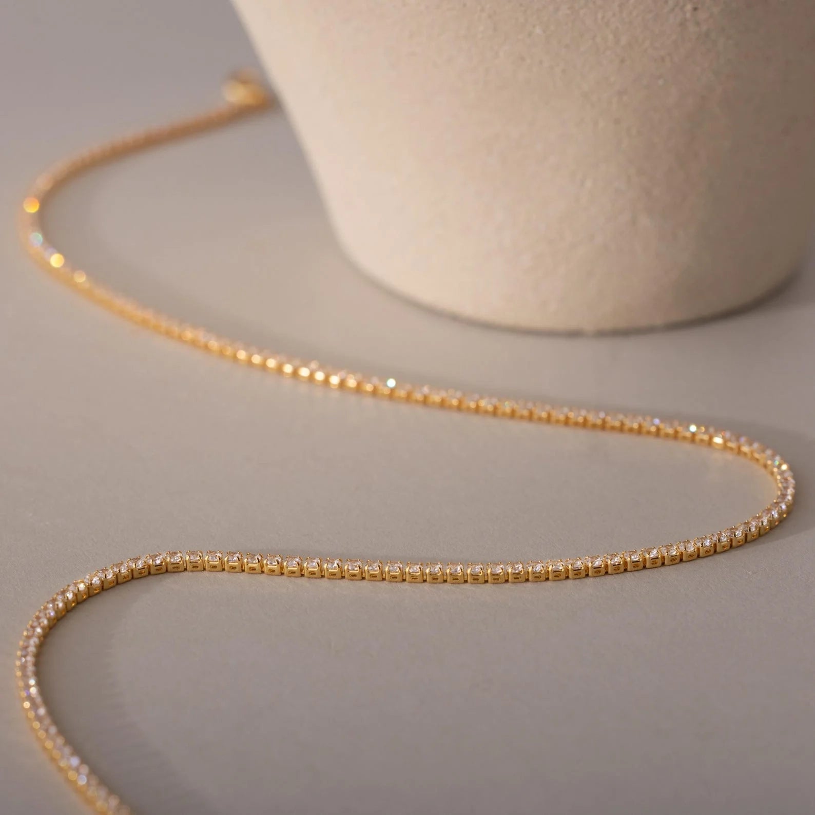 Diamond Tennis Necklace & Bracelet Set Silver 18K Gold Plated