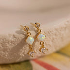 Opal & Diamond Drop Studs Silver 18K Gold Plated