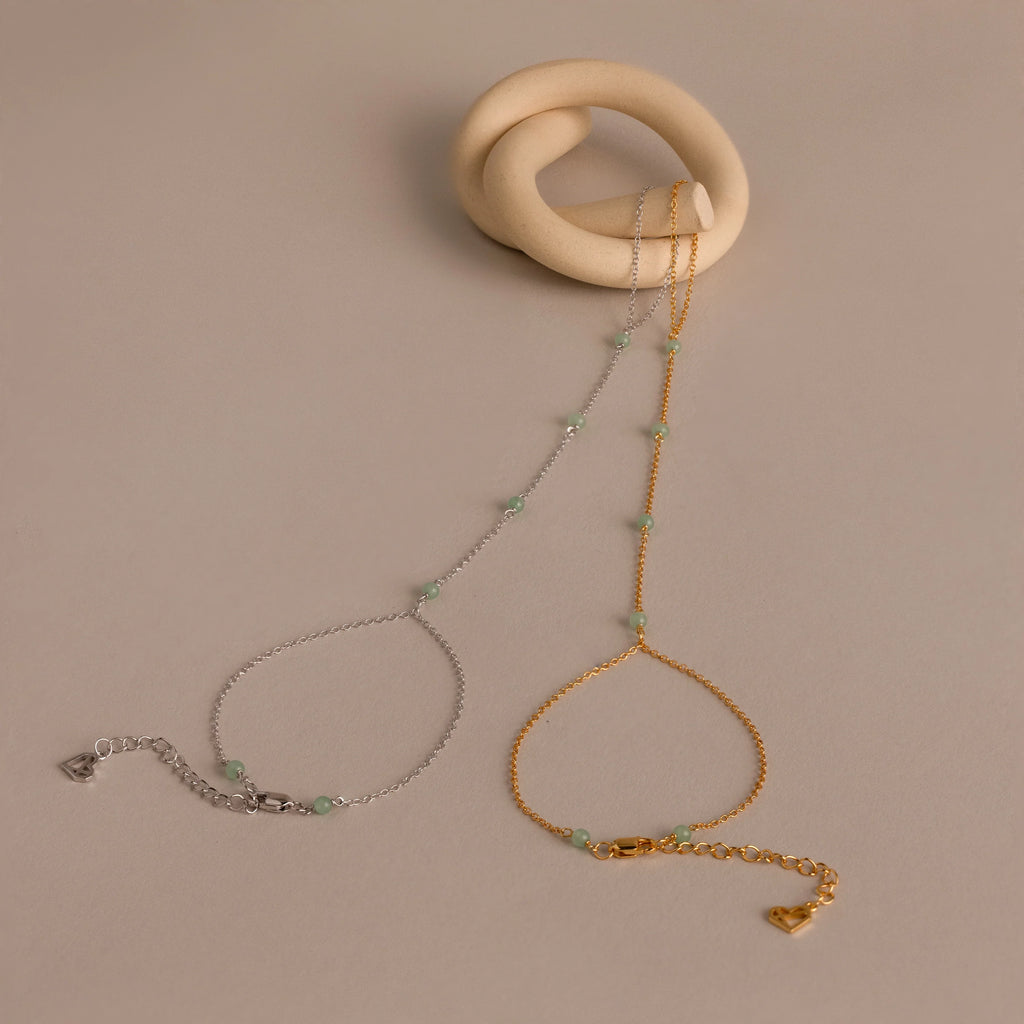 Jade Hand Chain Bracelet Silver 18K Gold Plated